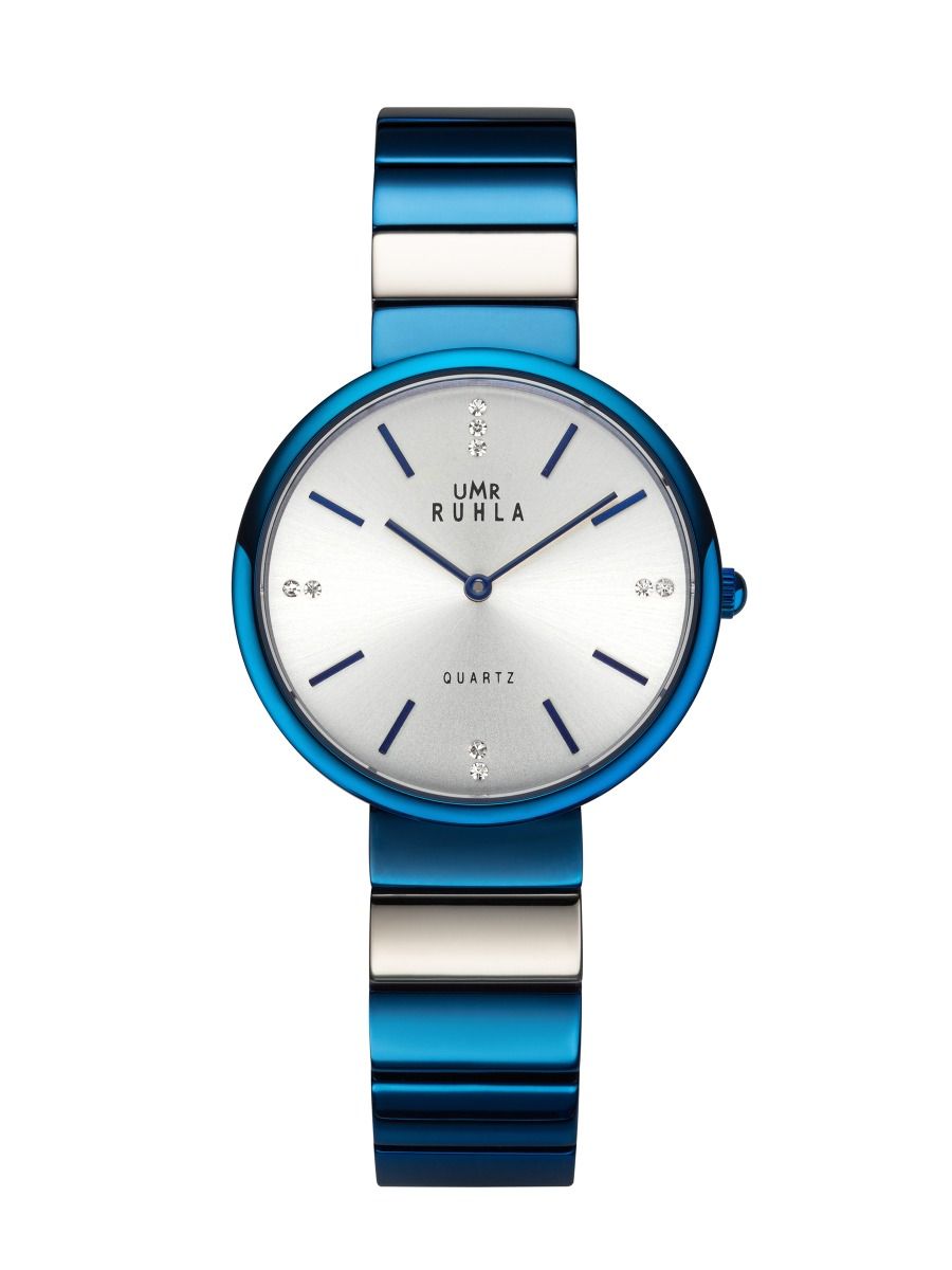 Montre-bracelet UMR RUHLA : cadran bleu, lunette en acier inoxydable, bracelet en métal