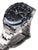 Herrenarmbanduhr mit silbernem Edelstahlband, schwarzem Zifferblatt und Drückern an der Seite