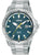 Herren-Solararmbanduhr mit tealfarbenem Zifferblatt und silbernem Edelstahlarmband, analoge Zeiger