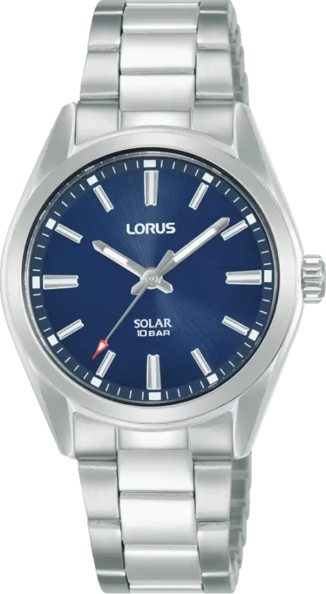 Montre solaire pour femme avec cadran bleu et bracelet en métal argenté