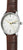 Montre homme avec bracelet en cuir marron et boîtier argenté ; cadran blanc, date