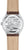 Montre avec gravure au dos, bracelet en cuir marron, boîtier rond argenté