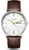 Montre homme avec bracelet en cuir marron, cadran blanc et date à 3h