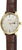 Montre unisexe avec cadran beige, lunette dorée et bracelet en cuir marron
