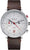 Montre homme : cadran blanc, bracelet en cuir marron, aiguilles chrono rouges, chronographe