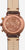 Boîtier de montre avec bracelet en cuir marron, fond gravé aspect or rose