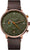 Montre homme avec bracelet en cuir marron, cadran vert et aiguilles orange