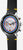 Herrenuhr, schwarzes Lederarmband, silbernes rundes Gehäuse und buntes Chronographenzifferblatt