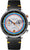 Herrenuhr, schwarzes Lederarmband, silbernes Chronographenzifferblatt mit bunter Lünette