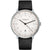 Sternglas Herrenuhr mit schwarzem Lederarmband, rundem silbernem Gehäuse und weißem Zifferblatt