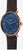 Montre homme avec cadran bleu, bracelet en cuir marron et couronne visible, or rose