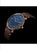Montre pour homme avec cadran bleu, boîtier or rose et bracelet en cuir marron