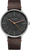 Montre homme avec bracelet en cuir marron, cadran noir, aiguilles colorées, guichet date