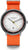 Montre homme avec bracelet textile orange, cadran blanc rond et lunette noire