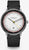 Herrenuhr mit schwarzem Lederarmband, weißem Zifferblatt und silberner Lünette.