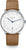 Sternglas Herrenuhr mit weißem Zifferblatt, blauen Zeigern und braunem Lederband