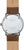 Herrenuhr-Rückseite mit braunem Lederarmband, rundem silbernem Boden mit Gravur
