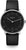 Montre homme avec cadran noir, bracelet en cuir noir et verre saphir