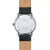 Herrenarmbanduhr, Gehäuseboden mit Gravur und schwarzem Lederband