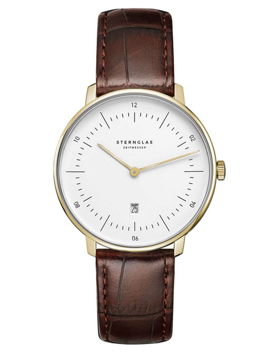 Montre pour femme avec bracelet en cuir marron, cadran blanc et boîtier doré