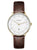 Montre pour femme avec bracelet en cuir marron, cadran blanc et boîtier doré