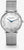 Montre pour femme avec bracelet milanais argenté, cadran blanc et aiguilles bleues