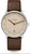 Montre à quartz STERNGLAS avec cadran beige et bracelet en cuir marron foncé, boîtier rond argenté