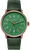 Montre pour homme avec cadran vert et bracelet en cuir vert, lunette couleur or rose.