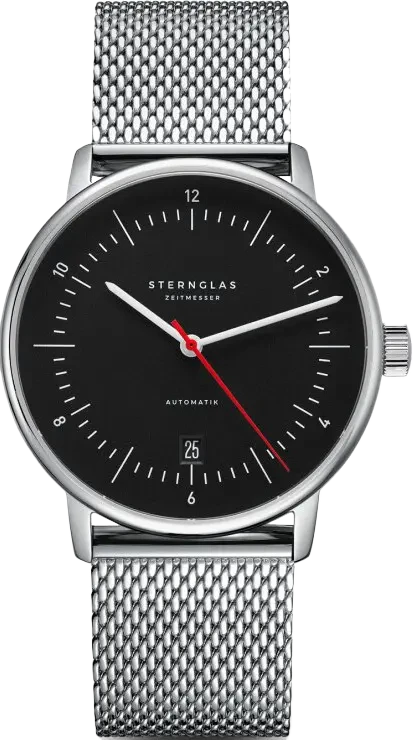 Montre homme avec cadran noir et bracelet en métal argenté aspect maille