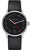 Montre automatique unisexe avec bracelet en cuir noir et cadran noir, aiguilles rouges