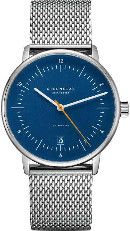 Bracelet de montre pour homme avec boîtier rond, cadran bleu et bracelet en maille argentée