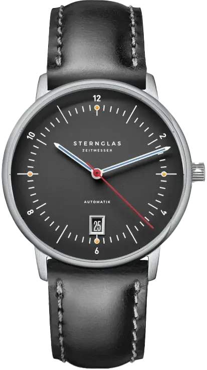Bracelet de montre pour homme Sternglas avec bracelet en cuir noir et cadran sombre
