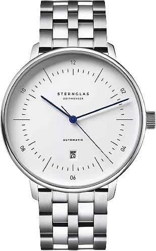 Montre Sternglas pour homme avec bracelet en métal argenté et cadran blanc
