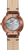 Montre homme fond apparent avec mouvement visible et bracelet en cuir marron, boîtier plaqué or rose.