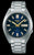 Montre automatique Seiko 5 Sports pour homme : cadran bleu, date, bracelet en acier.