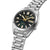 Bracelet de montre pour homme avec bracelet en métal argenté, boîtier rond, couronne et inscription « MON 6 ».