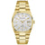 Herrenarmbanduhr Bulova mit goldfarbenem Edelstahlband, weißem Zifferblatt und Datumsanzeige