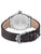 Herrenarmbanduhr von hinten: Metallboden mit Symbol, schwarzes Lederband