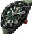 Herrenuhr mit grünem Zifferblatt, schwarzem Gehäuse, Krone rechts, grünem Armband