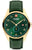 Herrenuhr mit goldenem Gehäuse, grünem Zifferblatt und Lederband, mit Datumsanzeige