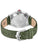 Herrenarmbanduhr von hinten: Edelstahlboden, grünes Lederband mit Dornschließe