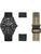 Herrenuhr mit schwarzem Zifferblatt, schwarzem Silikonarmband und Wechselarmbändern