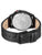 Armbanduhr von hinten mit schwarzem Lederarmband und silberner Gehäuserückseite