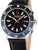 Herren-Armbanduhr mit schwarzem Zifferblatt, blauem Lünette und schwarzem Lederband