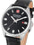 Herrenuhr mit Edelstahlgehäuse, schwarzem Zifferblatt, Datum 28 und Lederband
