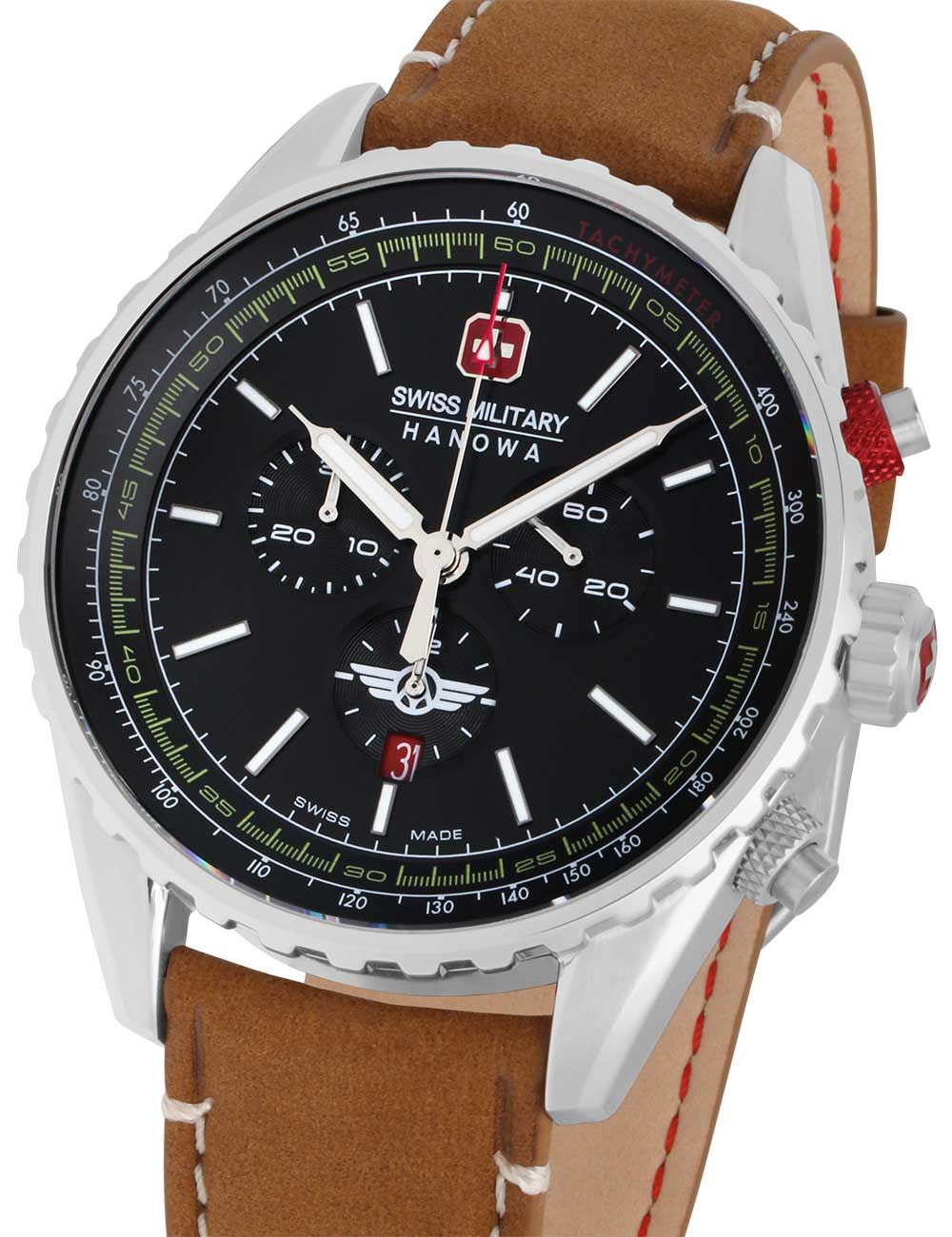 Swiss Military Hanowa Afterburn Herrenchronograph mit schwarzem Zifferblatt und Lederarmband