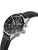 Herren-Chronograph mit schwarzem Zifferblatt, silberner Lünette und schwarzem Lederband