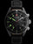 Herren-Chronograph mit schwarzem Zifferblatt, grünen Leuchtakzenten und Lederarmband