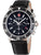Herrenarmbanduhr mit Chronograph, silbernem Gehäuse, schwarzem Zifferblatt und Lederband