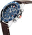 Bracelet de montre pour homme avec cadran bleu, bracelet en cuir marron et poussoirs de chronographe
